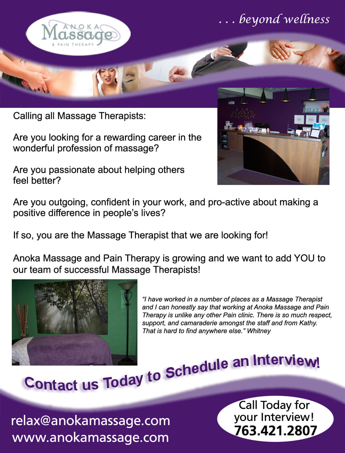Hiring Flyer - Anoka Massage and Pain Therapy